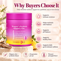 Gummies Probiotiques OEM pour Femmes, 60 Unités, avec Écorce d'Orme Rouge pour le Soutien de la Flore Intime et l'Équilibre du pH