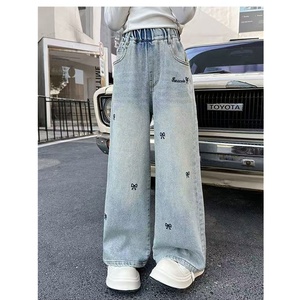Nuovi <span class=keywords><strong>Jeans</strong></span> <span class=keywords><strong>Larghi</strong></span> da Ragazza in Denim Lavato, Stile Primavera Autunno, con Elastico in Vita e Vita Media, Pantaloni Esterni per Adolescenti - Vendita all'Ingrosso - Product Image 5