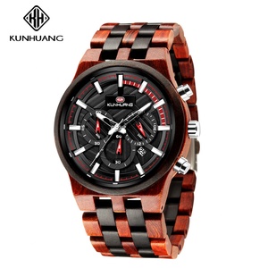 Reloj de Cuarzo de Madera Kunhuang 1018, Relojes de Pulsera de Ébano Natural para Hombre, Cronógrafo, Reloj de Madera - Product Image 4