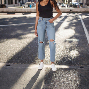 Jeans de Mujer Lavado Claro, Cintura Alta, Pierna Recta, Pantalones de Mezclilla, Ropa Casual de Verano - Product Image 3