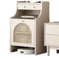 Meuble de rangement latéral pour salon au design moderne avec tiroir et compartiment cachés, en bois et rotin, mobilier de maison