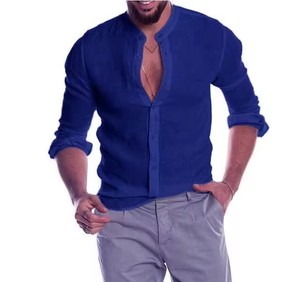 Nuova <span class=keywords><strong>Camicia</strong></span> Casual da <span class=keywords><strong>Uomo</strong></span> Primavera/Estate 2026, Tinta Unita con Colletto Rialzato, Maniche Lunghe, Adatta per Casa e Uso Quotidiano - Product Image 4