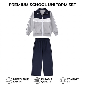 521004 2026 New Design Custom School Uniform Set Navy Blue and Grey Contrast Color Tracksuit for Students - Product Image 2