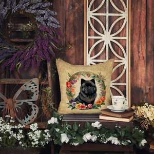 Coussin décoratif noir Chow Chow et fleurs - Product Image 3