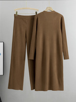 R-393 Ensemble 2 pièces traditionnel musulman pour femme, col en V, design torsadé, pull long en maille fendu, accessoire confortable pour l'hiver