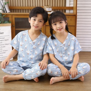 Ropa de Dormir de Verano para Niños - Conjunto de Manga Corta Clase A para Niños y Niñas, Cuello en V, Ligero, Ropa para el Hogar, Pijamas - Product Image 4