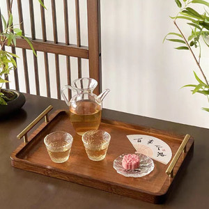 Solid Wood <b>Tea</b> <b>Tray</b> With Handles Walnut Color Serving <b>Tray</b> For <b>Tea</b> Set And Drinks Hotel Coffee Use - Product Image 3