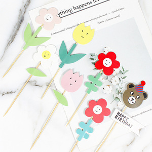 Korean Style Cartoon Bear Cake Toppers Paper Die Cut Birthday Party Decorations Reusable Round Shape - Product Image 3