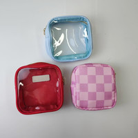 Wanita Pria kustom Logo desain warna bening PVC depan tahan air nilon tas perlengkapan mandi set tas Makeup Organizer kosmetik kantung bening