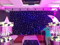 LED mavi ve beyaz Starlight siyah bez sahne düğün dekorasyon Vackdrop bez ışık Led yıldızlı perde