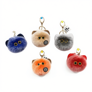 <b>Cute</b> Blush Cat Plush Keychain Fashion Round Pendant Keyring for Car Bag Gift, Eco-Friendly Custom Logo Design, DingHong L038 - Product Image 1