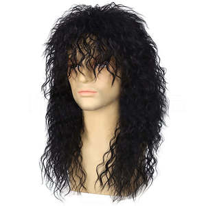 Peluca Larga Rizada Plateada Rubia Sintética Estilo Punk Rocker para Cosplay, para Hombres y Mujeres, Estilo Disco <span class=keywords><strong>Mullet</strong></span> de los 70/80, con Gorra de Malla Elástica sin Pegamento - Product Image 2