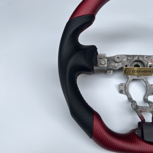 พวงมาลัยทรงกลม 3 ก้าน สำหรับ Nissan <span class=keywords><strong>370z</strong></span> ทำจากคาร์บอนไฟเบอร์สีแดงเงา ลายเส้นสีดำ งานแฮนด์เมด <span class=keywords><strong>ราคา</strong></span>โรงงานสุดคุ้ม - Product Image 2