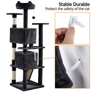 Poste de rasguño de muebles de condominio de torre de árbol de gato de tres niveles de lujo para gatitos juego de Casa de mascotas, árboles de gato y rascador - Product Image 5