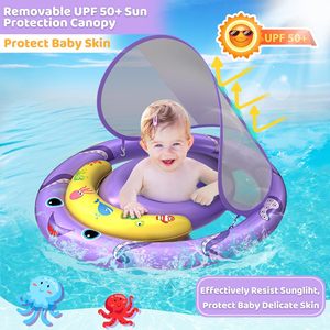 Bouée de piscine pour bébé sur le thème de la pieuvre violette avec auvent solaire amovible UPF50+ et siège de sécurité réglable - Product Image 2