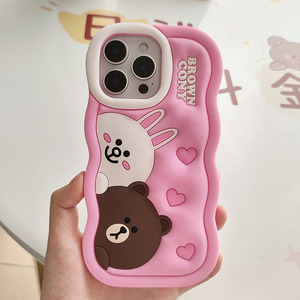 เคสโทรศัพท์ซิลิโคนลายการ์ตูนสำหรับ iPhone 15PLUS 16Pro MAX น่ารักกันน้ำขอบหยักสุดหรูสีน้ำตาล - Product Image 4
