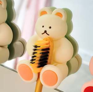 Atacado Bonito Café-Cor Silicone Urso <span class=keywords><strong>Toothbrush</strong></span> Titular com Ventosa Design Conveniente Portátil para Conjuntos De Banheiro Família - Product Image 2