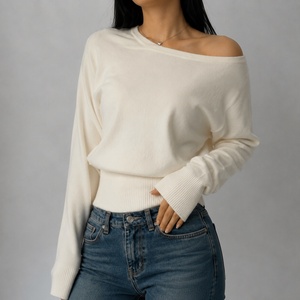 Pull en tricot à épaules dénudées pour femmes, manches longues, couleur unie, coupe ample, doux, chaud, décontracté, automne-hiver - Product Image 3