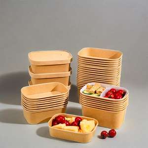 Precio barato 1000ml 1400ML Envases de comida rectangulares desechables Tazones de sopa Tazones de papel Kraft con tapas - Product Image 2