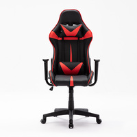 Silla de Computadora de Cuero Negra y Roja para PC con Función Reclinable, Silla de Juego Moderna Ajustable