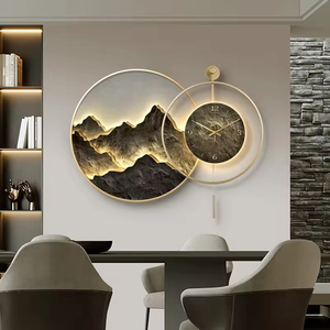 Luxury LED Wall Clock <strong>Canvas</strong> Printed Landscape Paintings Modern <strong>Lighting</strong> Wall Art With Mountain Wall Decoration Living Room - Product Image 4