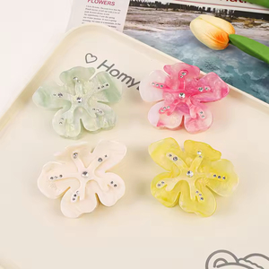 Nueva Pinza de Pelo de Acetato Colorida con Diseño de Flor de Cinco Pétalos y Perla, Estilo Despeinado y Elegante - Product Image 3