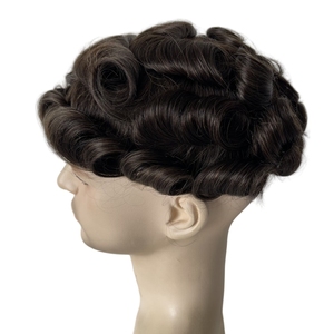 Sostituzione di <span class=keywords><strong>Capelli</strong></span> Umani Vergini Indiani # Toupet in PU Marrone Scuro e Nero 8x10 Pollici, Unità Ondulata 32mm per Uomini Bianchi - Product Image 4