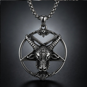 Yunnique Viking Goat Head Pendant <b>Titanium</b> Steel Necklace Unisex Sweater <b>Chain</b> Gift Jewelry Geometric Animal Design Guangzhou No - Product Image 1