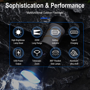 Boruit mạnh mẽ <span class=keywords><strong>600LM</strong></span> ngọn đuốc ánh sáng Zoomable LED Đèn pin sạc pin dài phạm vi 10W không thấm nước siêu sáng ngọn đuốc - Product Image 4