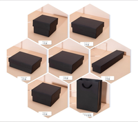 Coffret à bijoux noir mat personnalisé de luxe avec logo sur mesure, base et couvercle en carton rigide, sac assorti, pour collier, bague, montre, cadeau