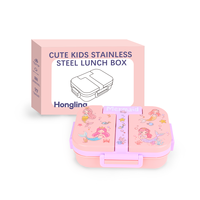 Boîte à bento en acier inoxydable pour enfants Hong Ling, 2/3 compartiments, anti-fuite, avec couverts, pour les enfants à l'école