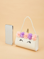 Sac à bandoulière en peluche licorne de dessin animé pour filles, mignon, avec pochette à monnaie, sac à main en PU avec poignée perlée pour fermeture, style habillé pour tous