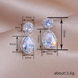 E3608 White Gold <b>Crystal</b> Drop Earrings <b>Water</b> Drop Bezel Setting Classic Women's Wedding Jewelry - Product Image 6