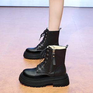 2025 autunno inverno da <span class=keywords><strong>donna</strong></span> per stivali Martin con fondo spesso nuovo stile britannico All-Match imbottito in velluto moto stivaletti corti alla caviglia - Product Image 2