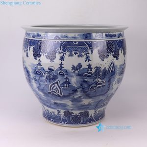 RZOY50-A Maceta Grande de Porcelana con Diseño Chinoiserie <span class=keywords><strong>Azul</strong></span> y Blanco, Maceta para Jardín con Forma de Pecera - Product Image 4