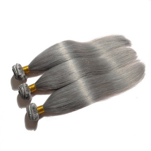 Faisceaux de cheveux brésiliens argent droite armure de cheveux humains couleur grise pure 3 faisceaux faisceaux de cheveux remy avec <span class=keywords><strong>fermeture</strong></span> frontale en dentelle - Product Image 2