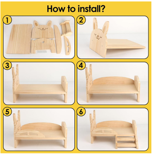 <span class=keywords><strong>Lit</strong></span> en <span class=keywords><strong>bois</strong></span> pour cobayes avec tapis et escaliers, <span class=keywords><strong>habitat</strong></span> chaud et mignon pour petits animaux, hamsters, furets, lapins, pour dormir et se cacher - Product Image 4