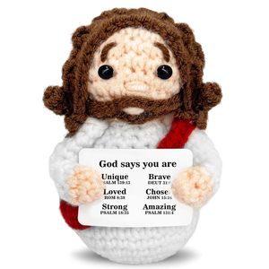 Poupée Portrait au Crochet en <span class=keywords><strong>Laine</strong></span> Blanche avec Robe et <span class=keywords><strong>Cheveux</strong></span> Bouclés – Poupée Crochetée pour Prière et Énergie Positive - Product Image 5