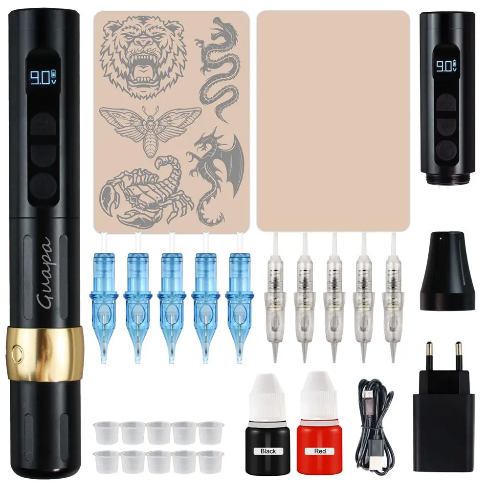 Máquina de tatuagem sem fio, kit de caneta para máquina de tatuagem, recarregável, bateria rotativa, pistola de tatuagem, display lcd para artista