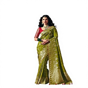 Sari Formal de Seda Dola Banarasi Pura y Viscosa con Tejido Zari Único y Borlas Impresionantes para Ocasiones Festivas - Product Image 1