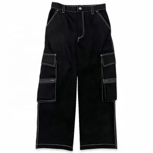 Custom streetwear casual straight baggy cargo pants baggy pants linen trousers for men