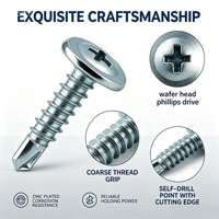 Vis autoperceuse à tête cylindrique pour fixation sécurisée, exportation mondiale, en acier au carbone zingué pour cloisons métalliques avec pointe de perçage