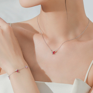 S925 sterling silver pink butterfly necklace and <b>bracelet</b> <b>set</b>, new niche design, Instagram-worthy jewelry - Product Image 5