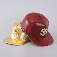 Gorra de Béisbol de Cuero PU de 5 Paneles, Estilo Vintage de Lujo, con Decoración Metálica Ajustable con Símbolo de Dólar Dorado
