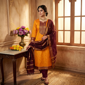 Hot Selling Kanchi Cotton With Zari Work <b>Kurta</b> Bottom and Dupatta Set <b>for</b> <b>Womens</b> Available at Best Price - Product Image 1