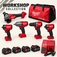 Ensemble d'outils électriques sans fil Milwaukee E 18V : perceuse-visseuse, meuleuse d'atelier, clé à couple élevé, quatre batteries, chargeur, sac