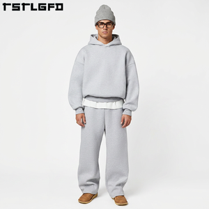 Custom Men Winter Printed Heavyweight Cotton Oversized Fleece Sweatsuit Tracksuit Flared Sweatpants and <b>Hoodie</b> Sets - Product Image 4