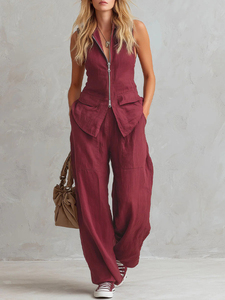Combinaison <span class=keywords><strong>cargo</strong></span> sans manches zippée pour <span class=keywords><strong>femme</strong></span>, coupe large et ample, tenue décontractée idéale pour le printemps, l'été et le style urbain quotidien - Product Image 1