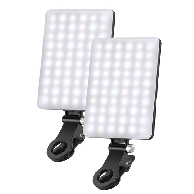 For NEEWER 2pcs Selfie Lights 60 LED High Power 95+CRI Phone Light 2000mAh Rechargeable Video Light Front Back Phone Clip