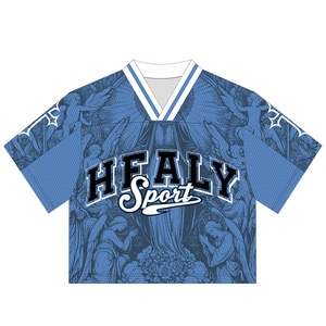 Camiseta recortada de gran tamaño Boxy personalizada, camiseta de fútbol Vintage de Hip Hop para hombres, número bordado - Product Image 1